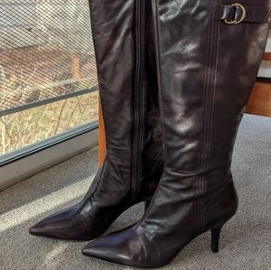 Leather Knee high brown heeled boots 9M